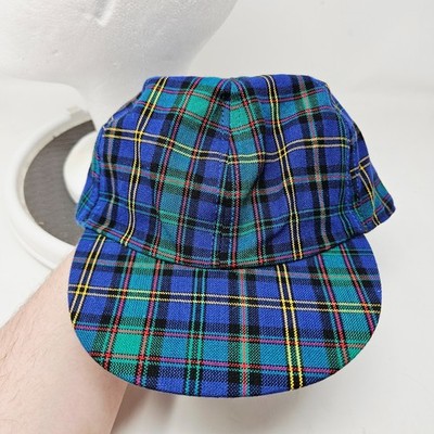Vintage Gap Kids Hat Plaid 90s Size Medium Preppy Stretch Fit Blue Green