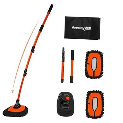  55'' Car Wash Brush Mop with Long Handle, 15 Degree Curved Extendable Orange