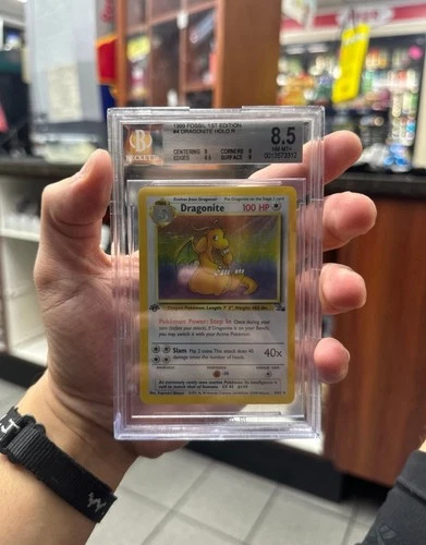 Pokemon Dragonite Fossil 1st Edition Holo Rare #4 BGS 8.5 NM/M+ with subgrades!