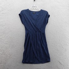 Madewell Wrap Front Brushstroke Dress Size Small Blue Womens VNeck Cap Sleeve
