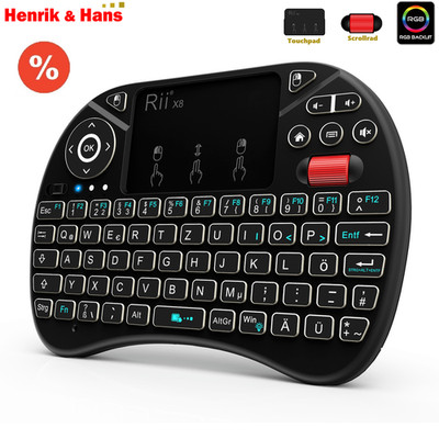 Rii X8 Mini Kabellos Funk Tastatur Touchpad Mausrad Wireless Keyboard Backlit De