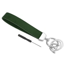 1 Pcs Leather Wristlet Keychain with Key Ring and D Ring Silver/Dark Green