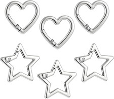 6 Pcs Star Carabiner Keychain Clip Heart Carabiner Stainless Steel Keychain C...