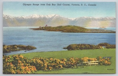 Olympic Range from Oak Bay Golf Course Victoria BC Canada Linen Postcard