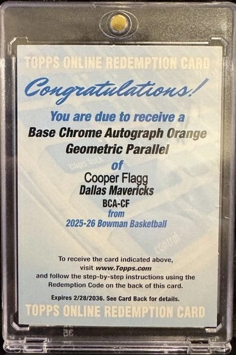 2025 Bowman Basketball Orange Geometric Refractor Cooper Flagg #BCA-CF