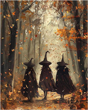 Fall Paint by Numbers Kit for Adults, Witch Paint by Numbers, Adult Paint by Num