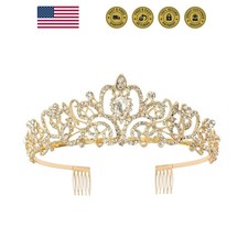 for Women, Crystal Tiara for Bridal Prom Queen Birthday Wedding Party A-Gold