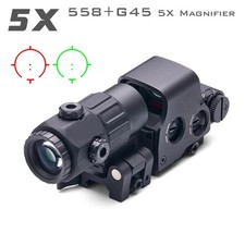 G45 Magnifier 5X 558 Red Green Dot Holographic Reflex Sight QD Mount for Airsoft