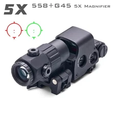 G45 Magnifier 5X 558 Red Green Dot Holographic Reflex Sight QD Mount for Airsoft