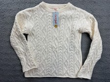 Cat  Jack Sweater Youth XL 14 White Cable Knit Crewneck Pullover Long Sleeve