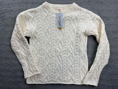 Cat & Jack Sweater Youth XL 14 White Cable Knit Crewneck Pullover Long Sleeve