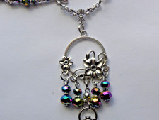 IRIDESCENT PURPLE CRYSTAL BUTTERFLY BEADED LANYARD ID BADGE HOLDER LOBSTER CLASP