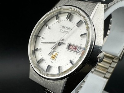 1975 Seiko Elnix Mens Silver Dial Day Date Eng/Kanji 36mm Quartz