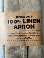 Trader Joes 100% Linen Apron Tan Cross-back Over The Head OSFM Cooking Baking
