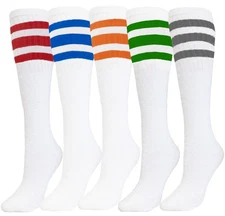 5 PAIRS TUBE SOCKS COTTON ASSORTED COLOR STRIPES 22 INCH SPORTS SOCKS OLD SCHOOL