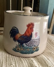 Home & Garden Party Pottery Cookie Jar With Lid Rooster 1999 Signed Made In USA
