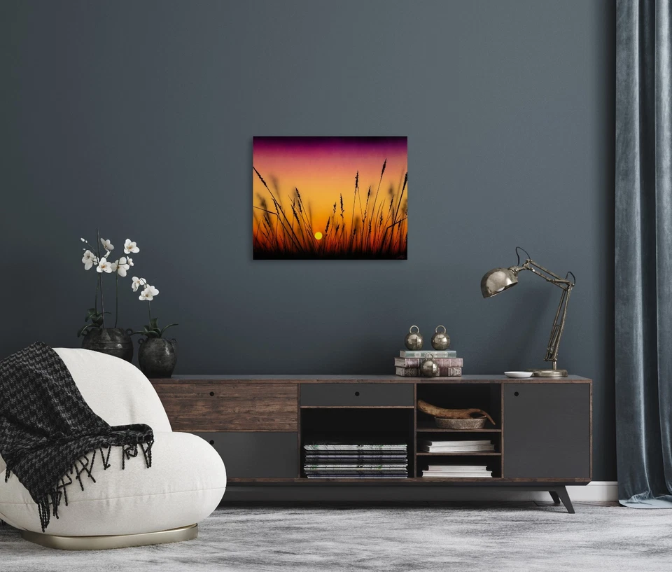 Arte de pared en lienzo botánico al atardecer 30x24 - arte de hierbas botánicas luz de luna Foto 4 de 4