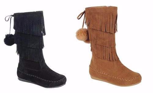 New Toddlers Girl Mid Calf 3 Layer Fringe Beads Boots - Picture 2 of 24