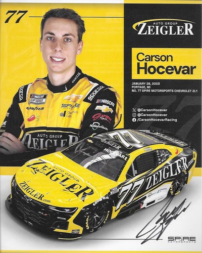 SIGNED 2025 CARSON HOCEVAR “ZEIGLER" #77 NASCAR CUP SERIES POSTCARD