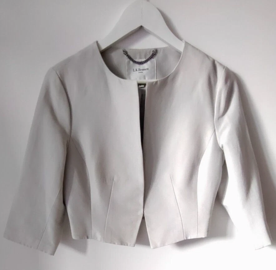 LK BENNETT SIZE 10 LIGHT GREY VANDA CROPPED COTTON SILK LADIES