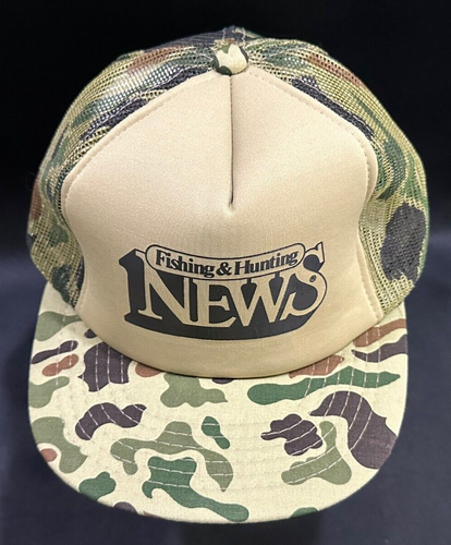 Vintage Fishing & Hunting News CAMO Snapback Trucker Hat 90s EUC Outdoor Sport - Picture 5 of 8