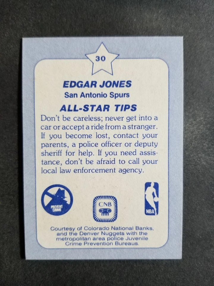 1984 Star Denver Police all star game EDGAR JONES card # 30 - Image 2 of 2