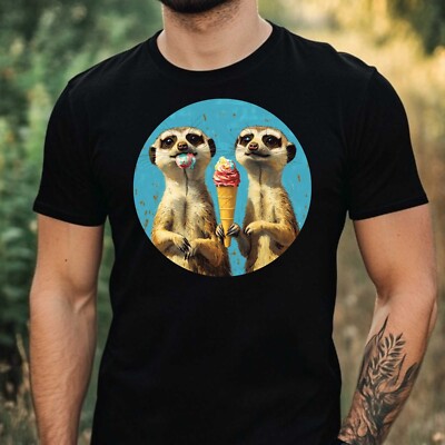 Meerkat Eating Ice Cream Print Cotton Mens T-Shirt Size XS to 5XL