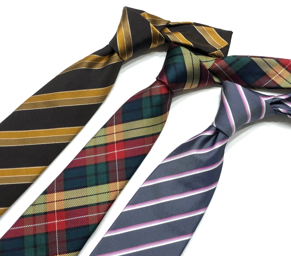 MOSCHINO NUEVO RAYAS/TARTÁN 100% SEDA HECHO EN ITALIA W3.25" L59" - LOTE DE 3 CORBATAS Foto 2 de 4