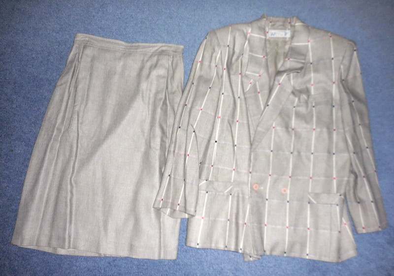 Vintage Argenti Suits 2 Piece Outfit Skirt Jacket Gray Pink 80's Sz 12