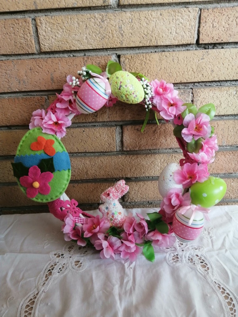 Corona Pasquale Con Uova E Fiori | Ghirlanda 27 Cm Per Portico, Casa E Tavolo | Decorazione Primaverile
