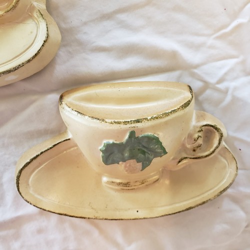 VTG Chalkware/Plaster Tea Cups Wall Art Boho Farmhouse Retro Set of Two - Picture 4 of 8