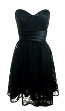 Mori Lee Cocktail Formal Prom Bridesmaid Dress 8 Black Lace Strapless Fit Flare