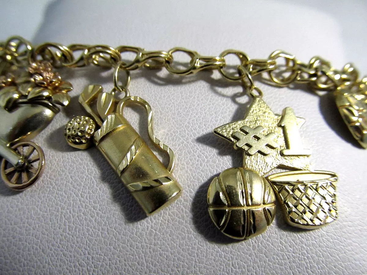 14k Solid Gold Soccer Mom Charm Bracelet 7.5