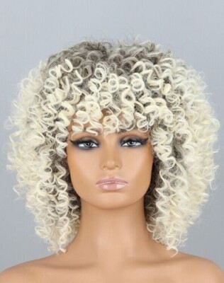   Atemberaubende blonde lockige Afro Perücke mit Pony - perfekt für schwarze Frauen  