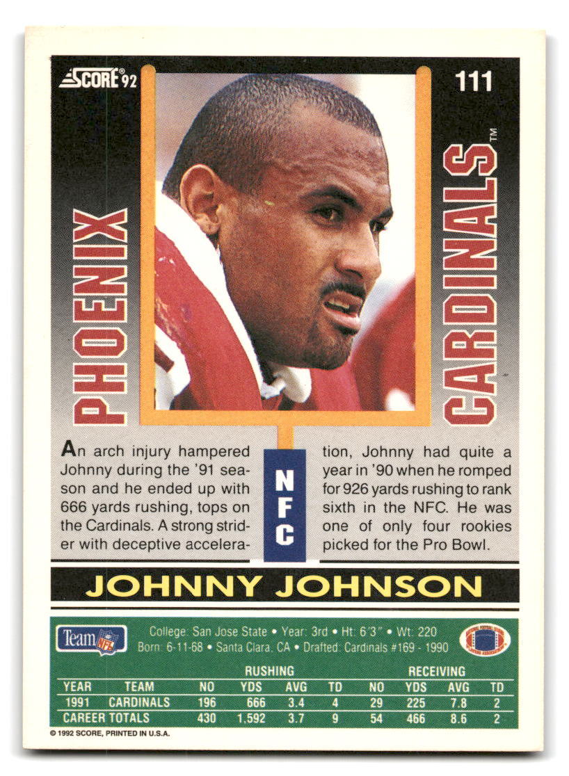 Johnny Johnson 1992 Score #111 Phoenix Cardinals FOOTBALL | eBay