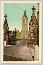 Ottawa Ontario East Entrance to Parliament Postcard ON 1951 Trade Fair Slogan