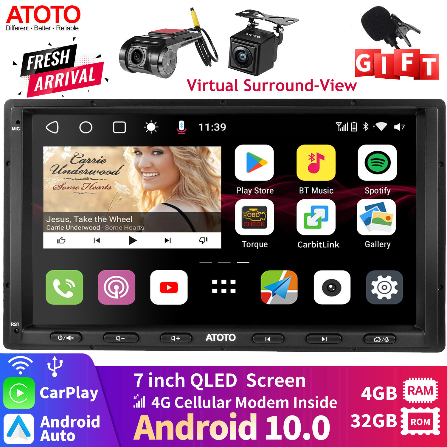 ATOTO S8MS Double DIN Car Stereo 4G LTF GPS Audio w/ Dash DVR &VSV Backup Camera