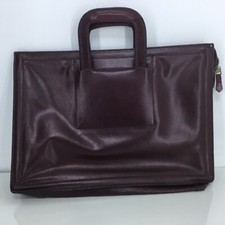 Genuine Cowhide Leather Briefcase Attach Burgundy Ox Blood Drop Handles Top Zip