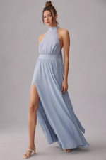 $378 BHLDN Reformation Andee Halter Maxi Dress in Light Blue 6 NEW B967