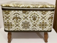 Vintage Redmon Sewing Storage Box Footed Stool Ottoman Green Brown Eagle Bell 