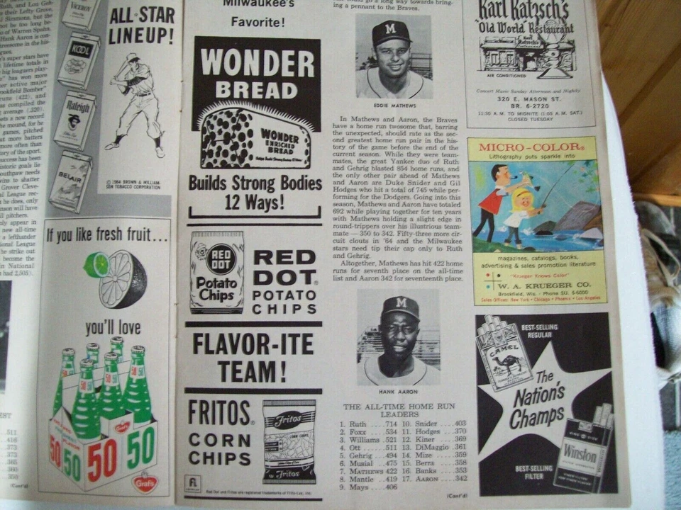 1964 Milwaukee Braves Score Card Program Vs Colts Hank Aaron - Image 3 of 4