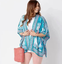 Beach Cover Wrap Kimono Beachwear Duster Boho Blue Turquoise Women Tie Dye