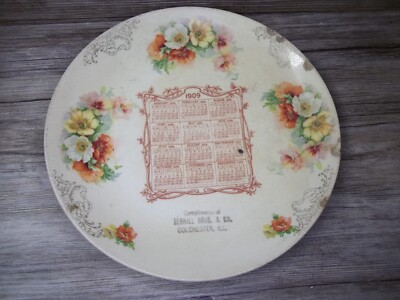 Terrill Bros. & co. Colchester Ill. calendar souvenir plate 1909