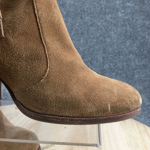 Via Spiga Boots Womens 10 M Niurka Fringe Ankle Booties Brown Suede Heeled Zip - Picture 15 of 20