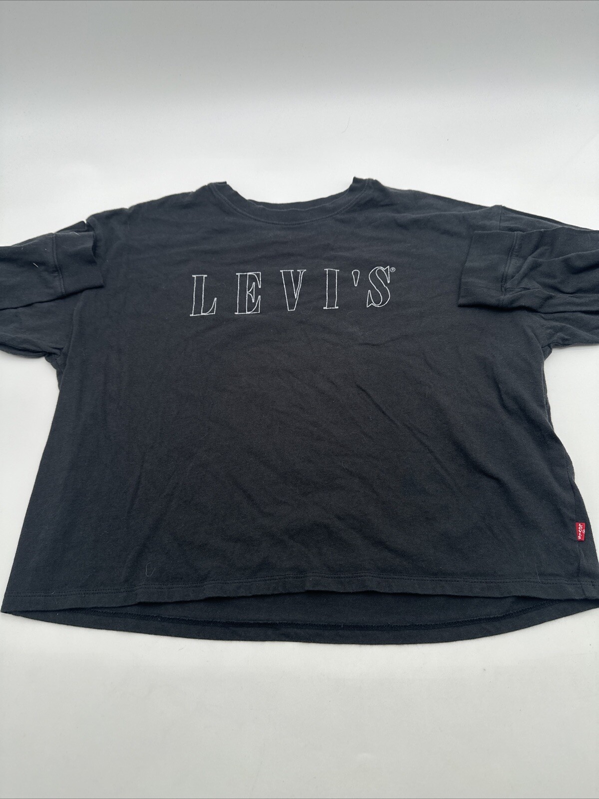 Levi’s Long Sleeve Shirt Women Small Spell Out Logo Black ..#19752