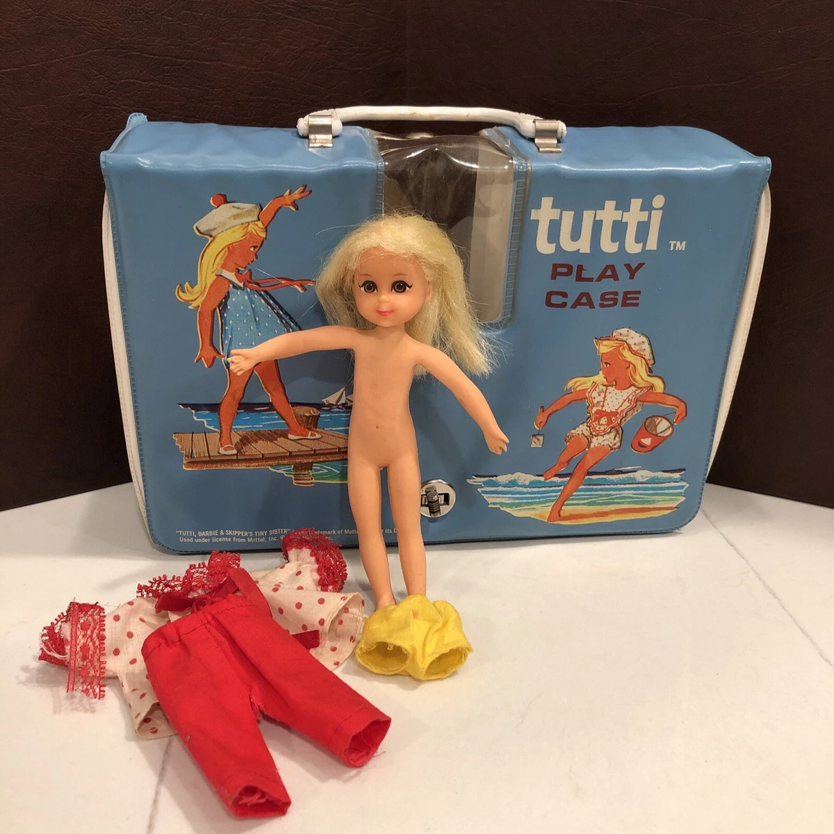 Tutti Doll With Case Both 1965 Vintage Barbie Blonde Little Sister