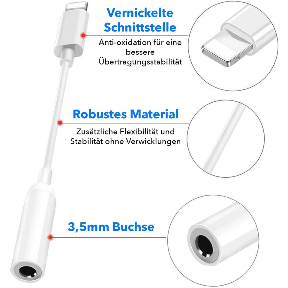 iPhone auf AUX Adapter 3,5mm Stereo iPhone zu Klinke AUX Nylon Klinkenkabel IOS - Bild 3 von 4