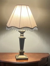 Vintage Stiffel Brass 27-1/8” Table Lamp w Stiffel Shade Beaded Fringe Gorgeous 