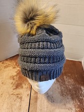 C.C Beanie /Ponytail Beanie /Faux Fur Pom Pom Beanie Hat /Unisex Adult One Size