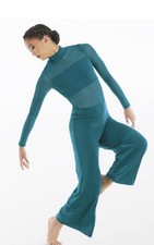 Balera Dancewear Solutions Teal Dance Costume Mesh Long Sleeve Unitard Leotard